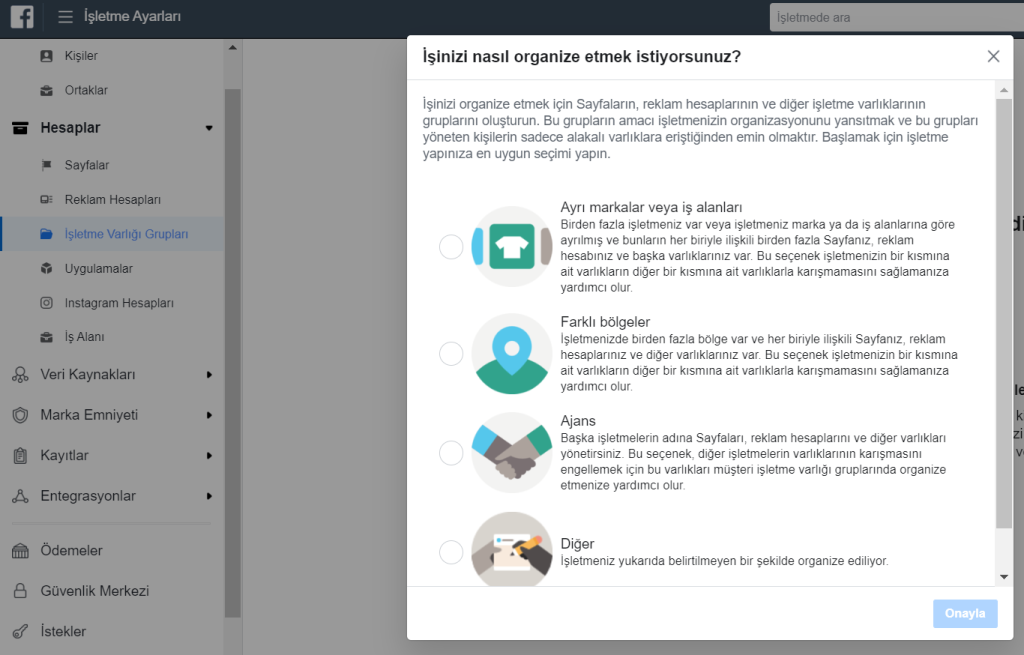 Business Manager'da İşletme Varlığı Gurupları