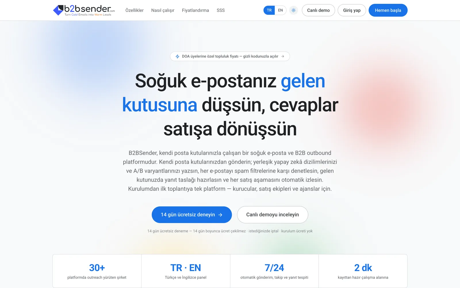 B2BSender arayüzü