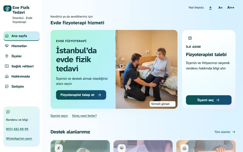 Eve Fizik Tedavi web sitesinin ana sayfası