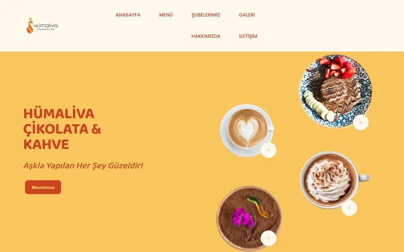 Hümaliva Chocolate & Coffee web sitesinin ana sayfası