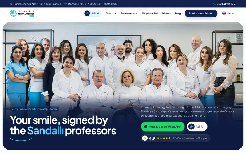 İstanbul Dental Center web sitesinin ana sayfası