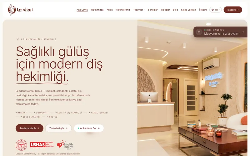Leodent Dental Clinic web sitesinin ana sayfası