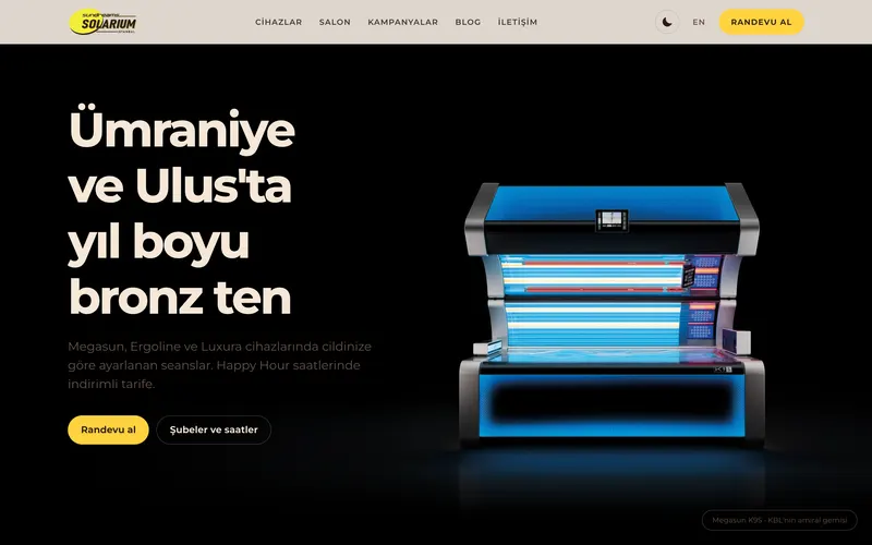 SunDreams Solarium web sitesinin ana sayfası